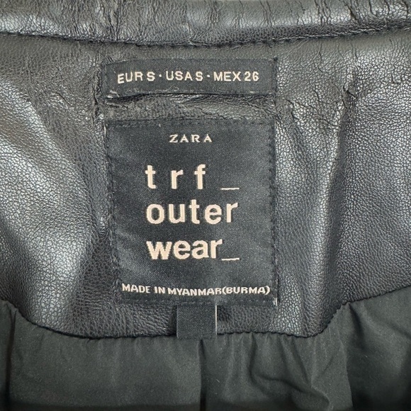 Zara Trf Size Small Black Faux Leather Moto Biker Jacket Zip Stretch Sleeves - Picture 3 of 10